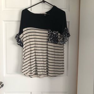 Animal Print Pocket Tee With Ruffle Sleeve